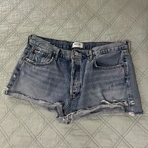 Agolde ripped blue denim shorts
